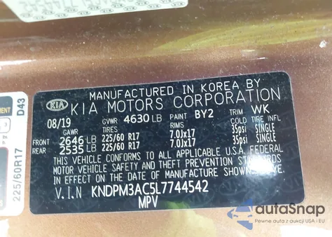 2020 Kia Sportage Lx z USA, uszkodzony, nr VIN KNDPM3AC5L7744542